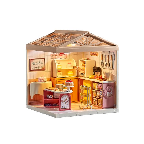 Juguete Panadería en Miniatura con Pasteles, Muebles, Accesorios y Efecto de Luz Nocturna