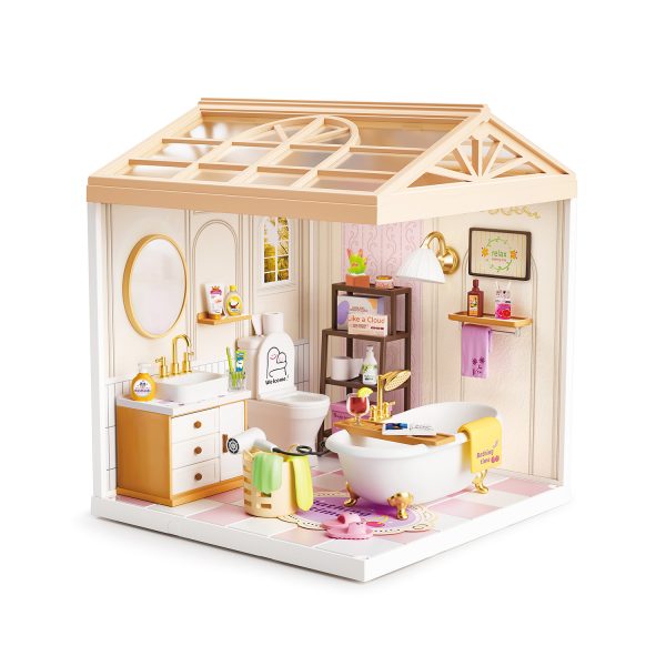 Juguete Casa en Miniatura Baño con Bañera, Muebles, Accesorios y Efecto de Luz Nocturna