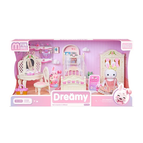 Juguete Set Casa de Muñecas Conejitos Dormitorio con Muebles y Figuras Incluidas