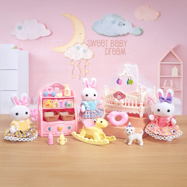 Juguete Casa de Muñecas Conejitos Cuarto de Bebé con Muebles, Accesorios y Figuras