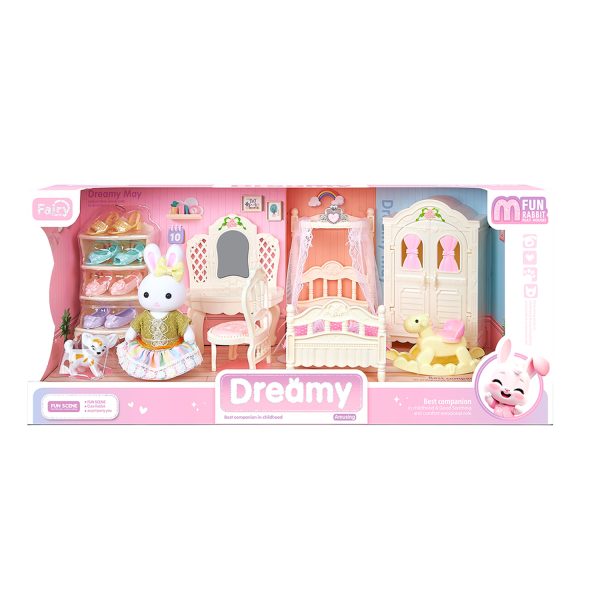 Juguete Set Casa de Muñecas Dormitorio con Muebles, Accesorios y Conejitos Incluidos