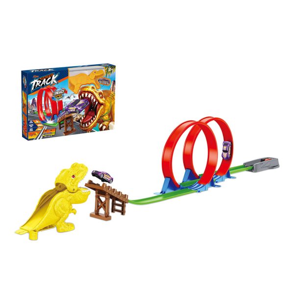 Pista de Juguete de Carreras con Dinosaurio y Doble Loop de Velocidad + 1 Vehiculo de Juguete