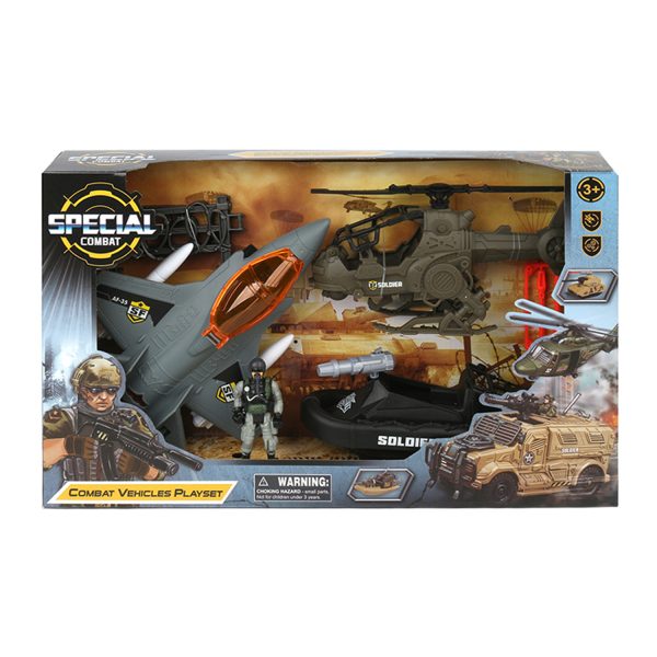 Juguete Set Militar Completo con Jet, Helicóptero, Lancha y Figura de Soldado Incluida