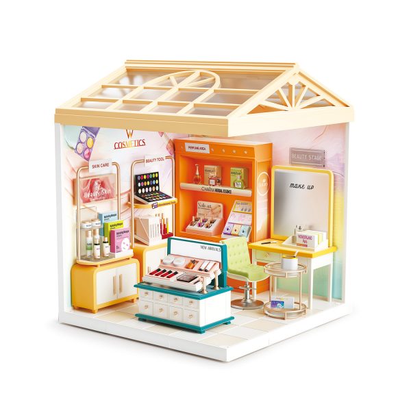Juguete Tienda de Cosméticos en Miniatura con Maquillaje, Accesorios y Luz Nocturna