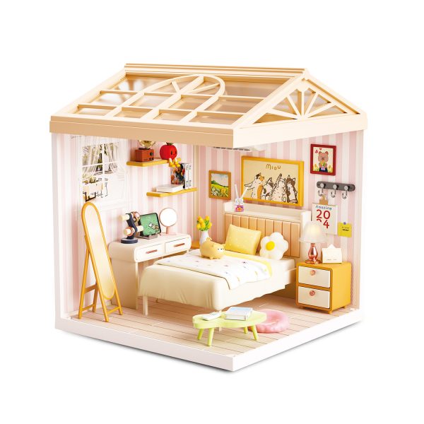 Juguete Casa en Miniatura Dormitorio con Muebles y Efecto de Luz Nocturna